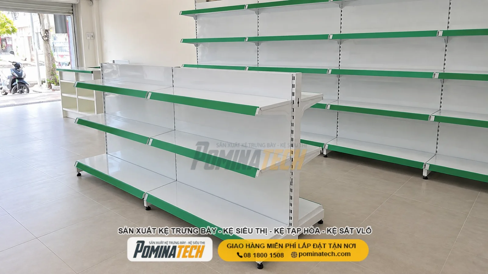Kệ Siêu Thị Lưng Tôn Liền 3 Tầng – Giá Tốt, Chắc Chắn