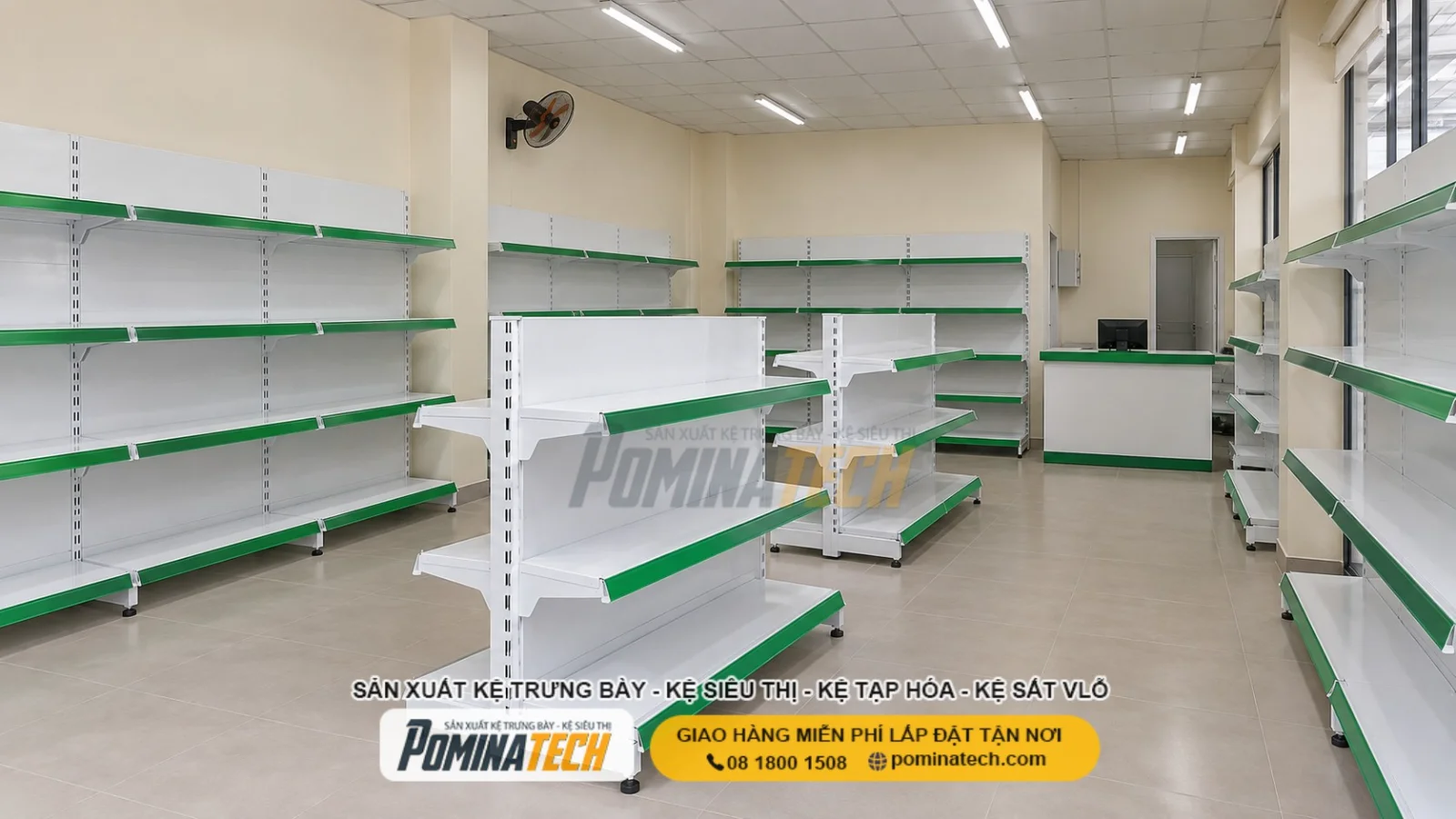 Kệ Siêu Thị Lưng Tôn Liền 3 Tầng – Tăng Không Gian Trưng Bày Hàng Hóa