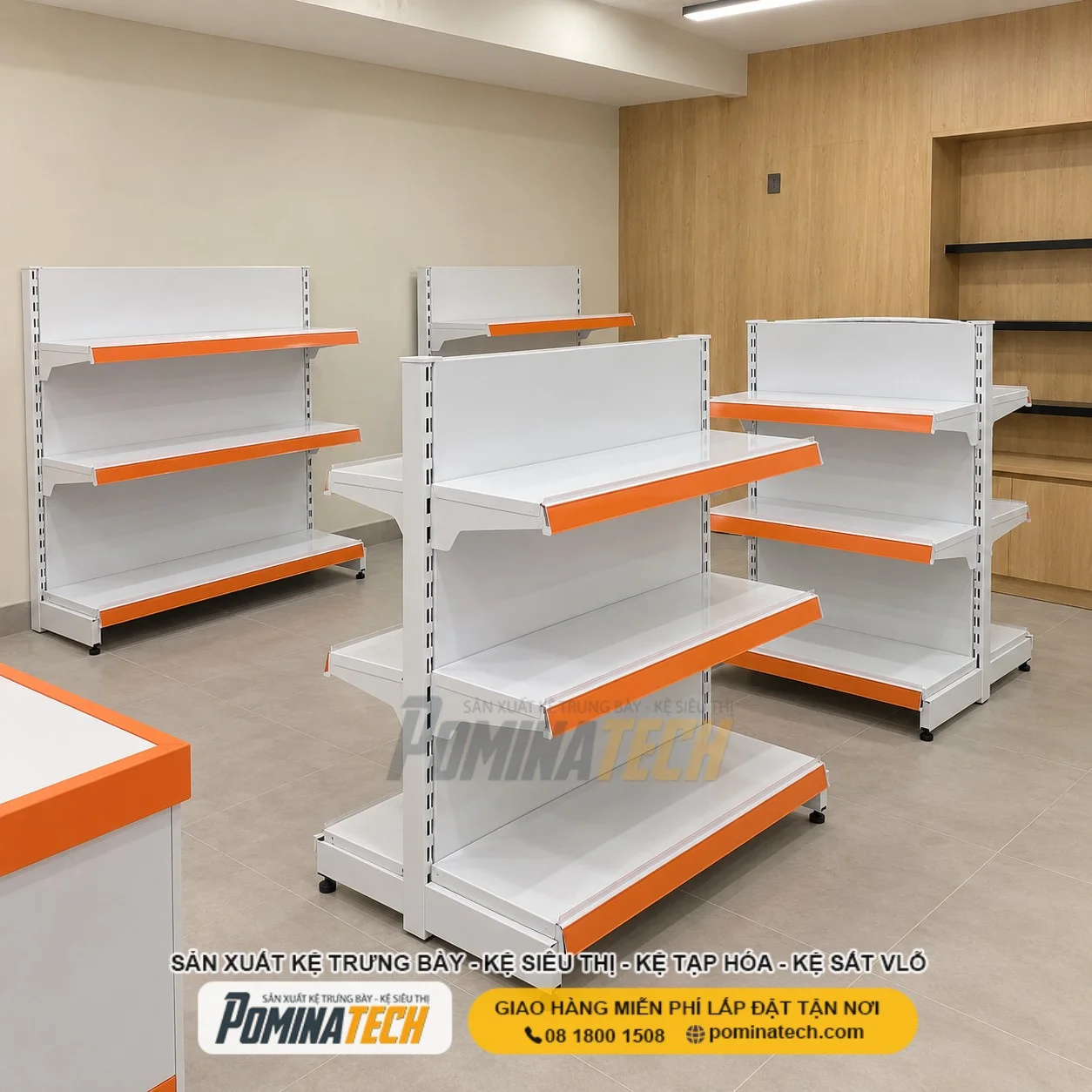 Kệ Siêu Thị Lưng Tôn Liền 3 Tầng – Tối Ưu Diện Tích Cửa Hàng