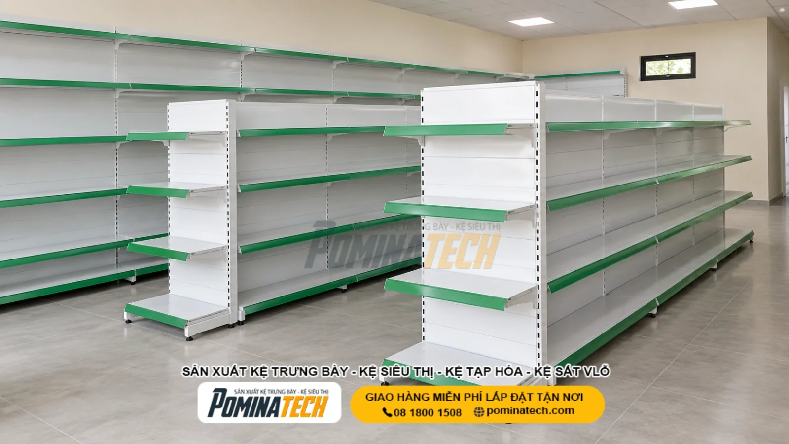 Kệ Siêu Thị Lưng Tôn Liền 4 Tầng - Chính Hãng POMINATECH