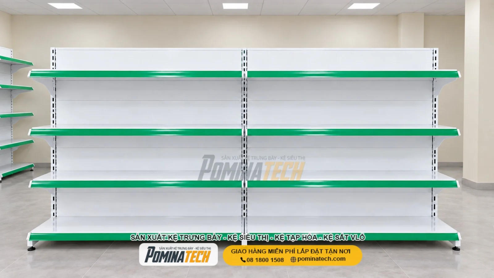 Kệ Siêu Thị Lưng Tôn Liền 4 Tầng – Đẹp, Bền, Chịu Tải Tốt
