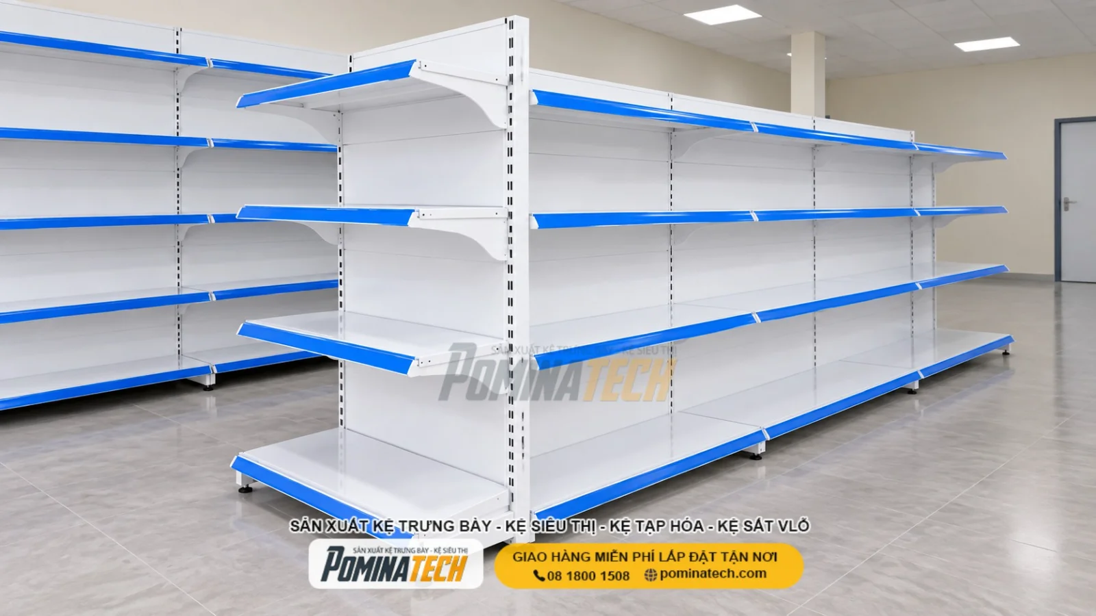 Kệ Siêu Thị Lưng Tôn Liền 4 Tầng – Đẹp, Bền, Chịu Tải Tốt