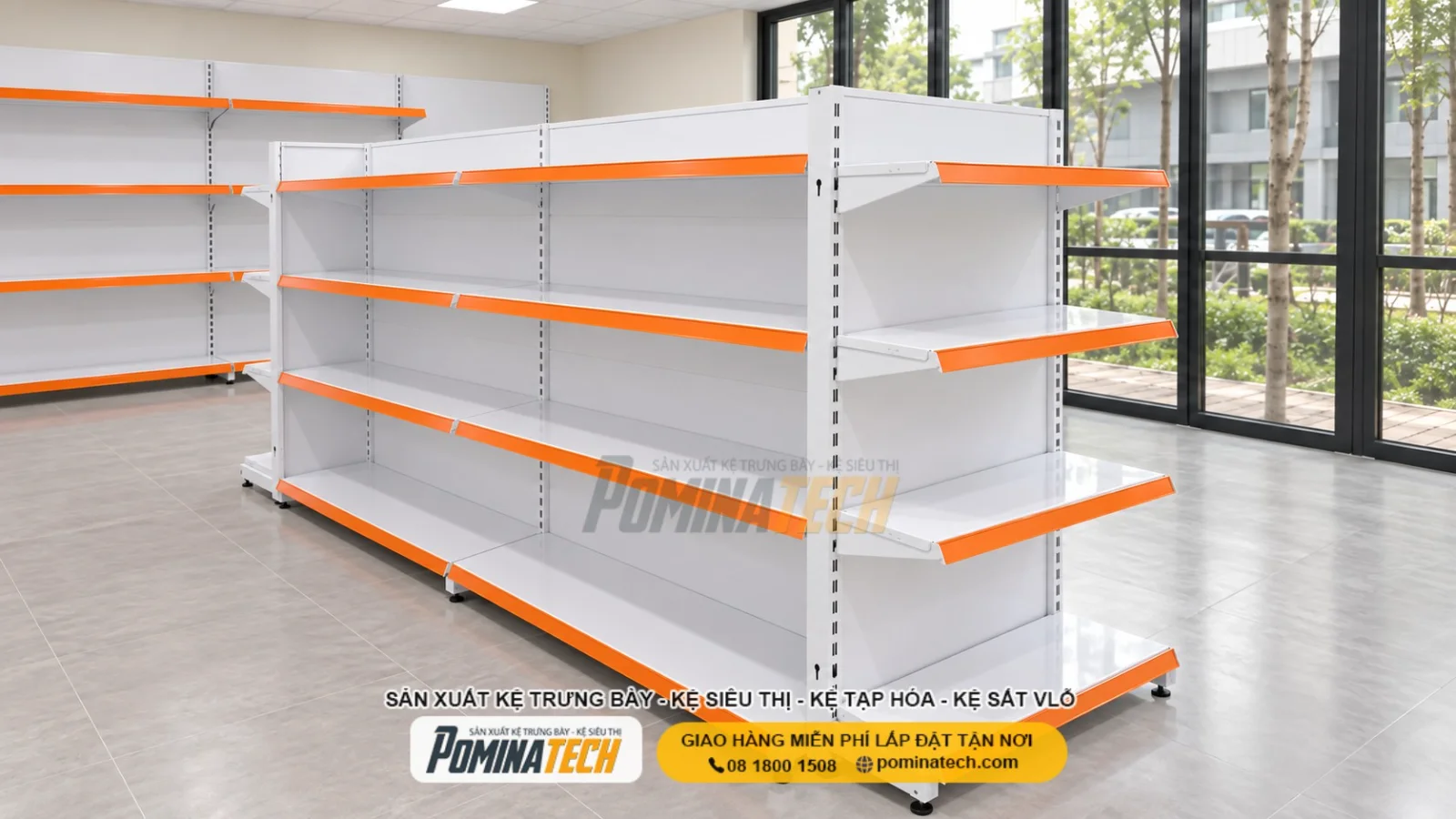 Kệ Siêu Thị Lưng Tôn Liền 4 Tầng – Đẹp, Bền, Chịu Tải Tốt