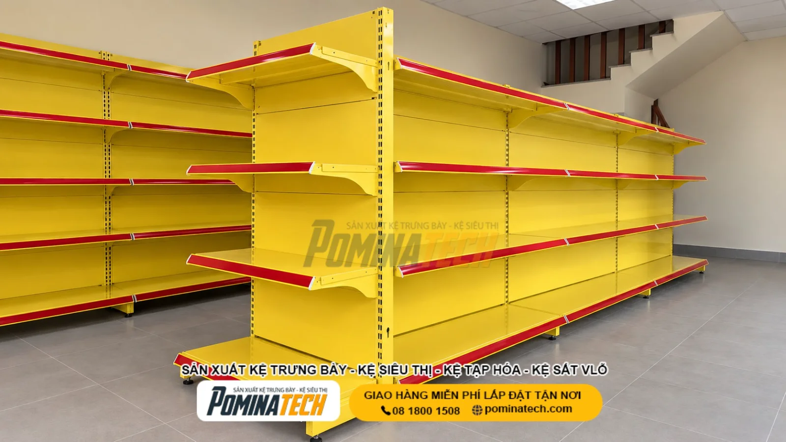 Kệ Siêu Thị Lưng Tôn Liền 4 Tầng - Trưng Bày Hàng Hóa Chuyên Nghiệp