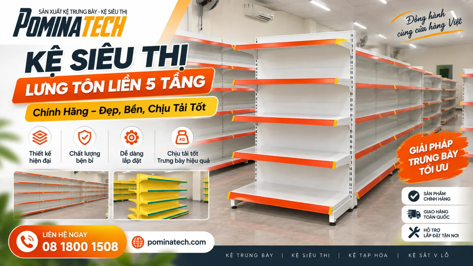 Kệ Siêu Thị Lưng Tôn Liền 5 Tầng - Giải Pháp Trưng Bày Hiện Đại