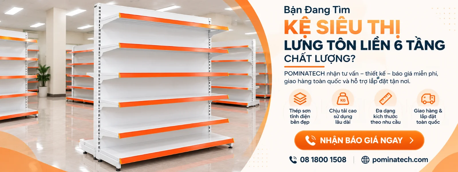 Kệ Siêu Thị Lưng Tôn Liền 5 Tầng – Trưng Bày Hàng Hóa Gọn Gàng