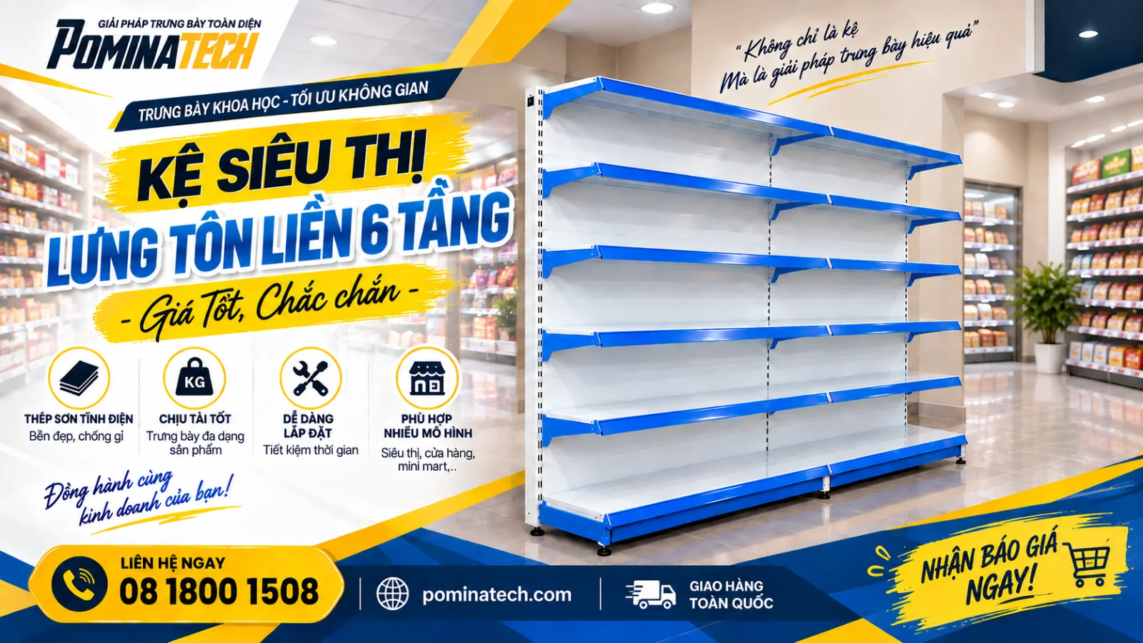 Kệ Siêu Thị Lưng Tôn Liền 6 Tầng - Tối Ưu Không Gian, Giá Hợp Lý
