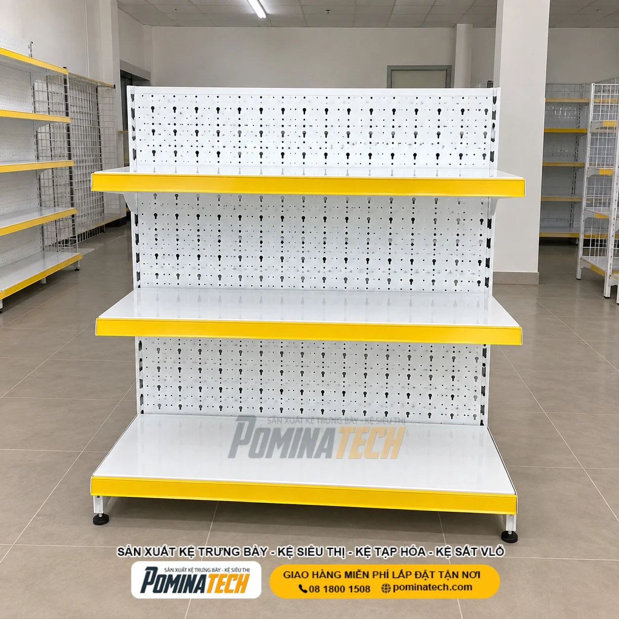 Kệ Siêu Thị Lưng Tôn Lỗ 3 Tầng - Độ Bền Cao, Tuổi Thọ Lâu Dài