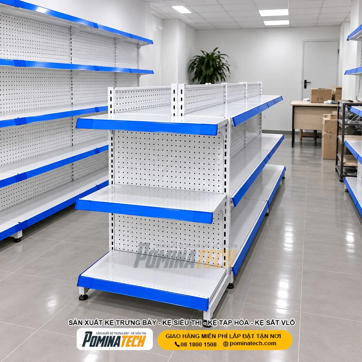 Kệ Siêu Thị Lưng Tôn Lỗ 3 Tầng - Sản Xuất Theo Yêu Cầu, Giá Xưởng