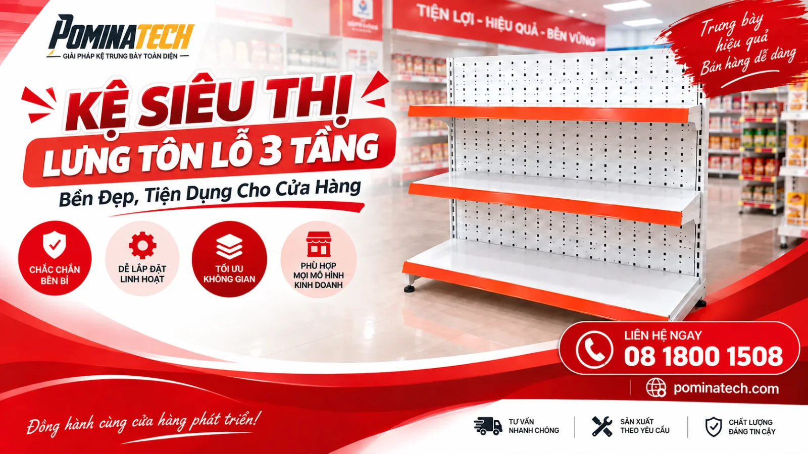 Kệ Siêu Thị Lưng Tôn Lỗ 3 Tầng - Sơn Tĩnh Điện Cao Cấp, Chống Gỉ