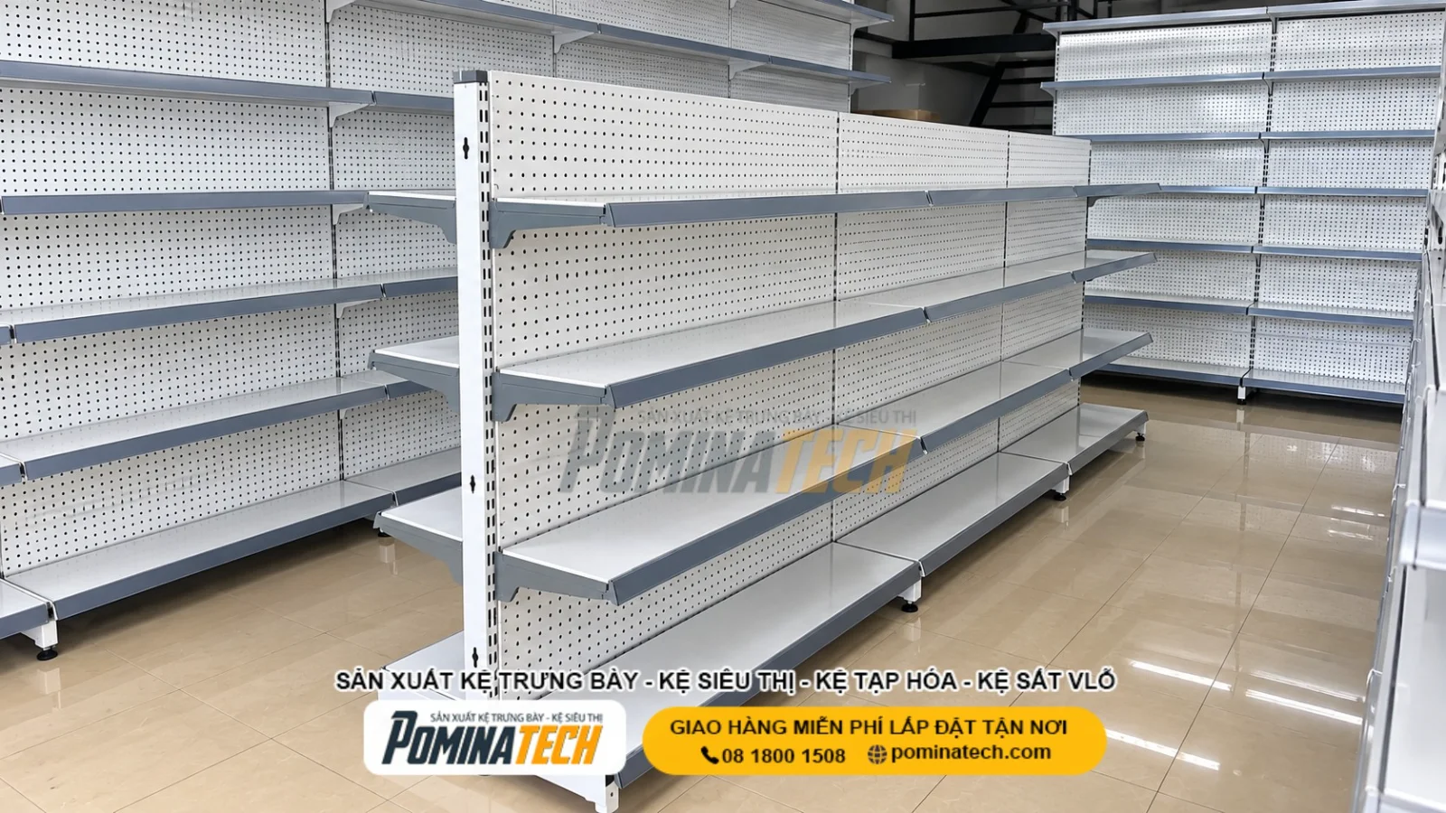Kệ Siêu Thị Lưng Tôn Lỗ 4 Tầng Cho Cửa Hàng Tạp Hóa