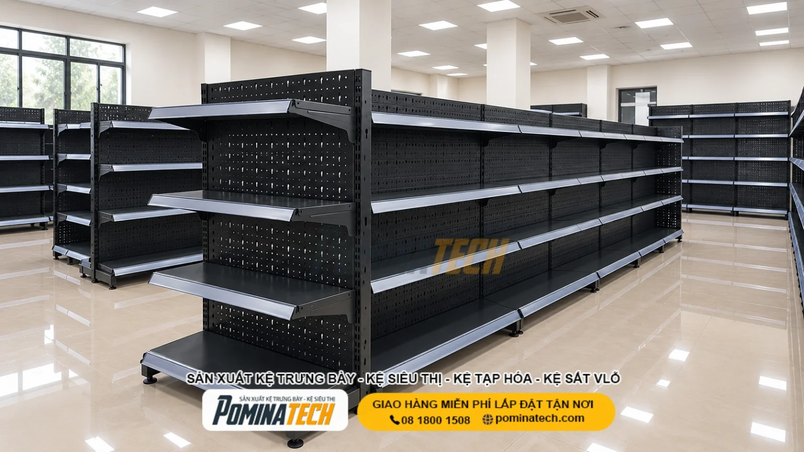 Kệ Siêu Thị Lưng Tôn Lỗ 4 Tầng – Thiết Kế Hiện Đại, Dễ Lắp Đặt