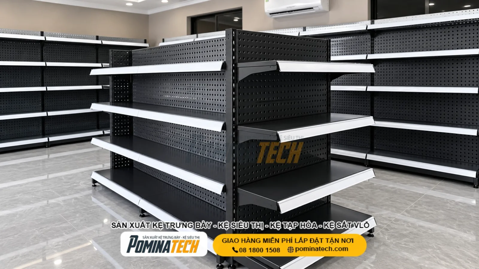 Kệ Siêu Thị Lưng Tôn Lỗ 4 Tầng – Thiết Kế Theo Yêu Cầu, Giá Cạnh Tranh