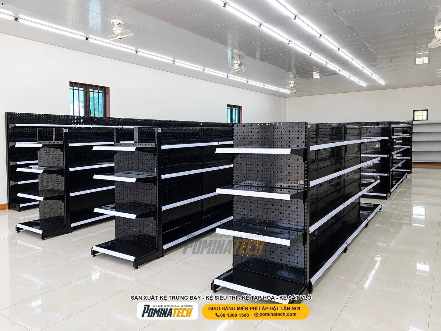 Kệ siêu thị đôi lưng tôn thiết kế chắc chắn cho cửa hàng tạp hóa