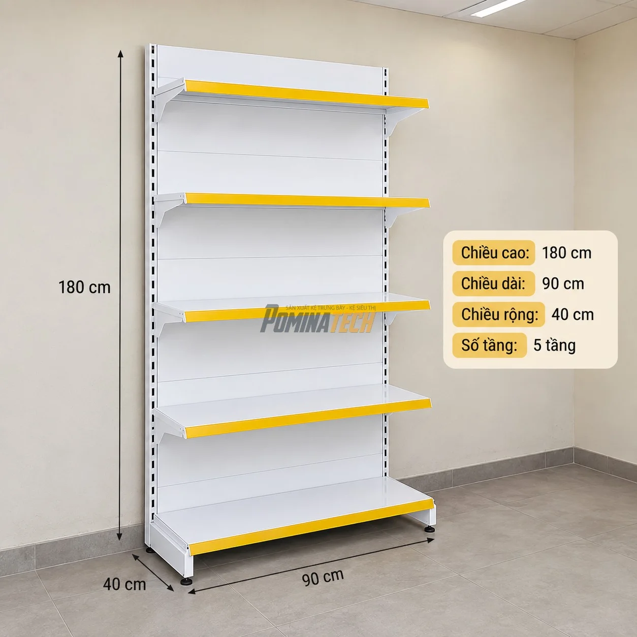 Kệ Siêu Thị Đơn Lưng Tôn Liền 5 Tầng – Bền Chắc, Trưng Bày Hàng Hóa Hiệu Quả