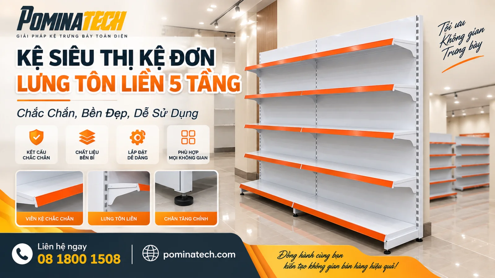 Kệ Siêu Thị Đơn Lưng Tôn Liền 5 Tầng – Thiết Kế Đẹp, Tiện Dụng, Giá Tốt