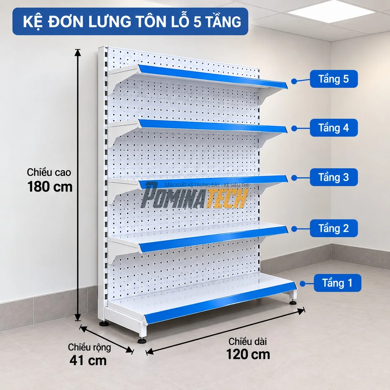Kệ Siêu Thị Đơn Lưng Tôn Lỗ 5 Tầng – Giải Pháp Trưng Bày Chuyên Nghiệp