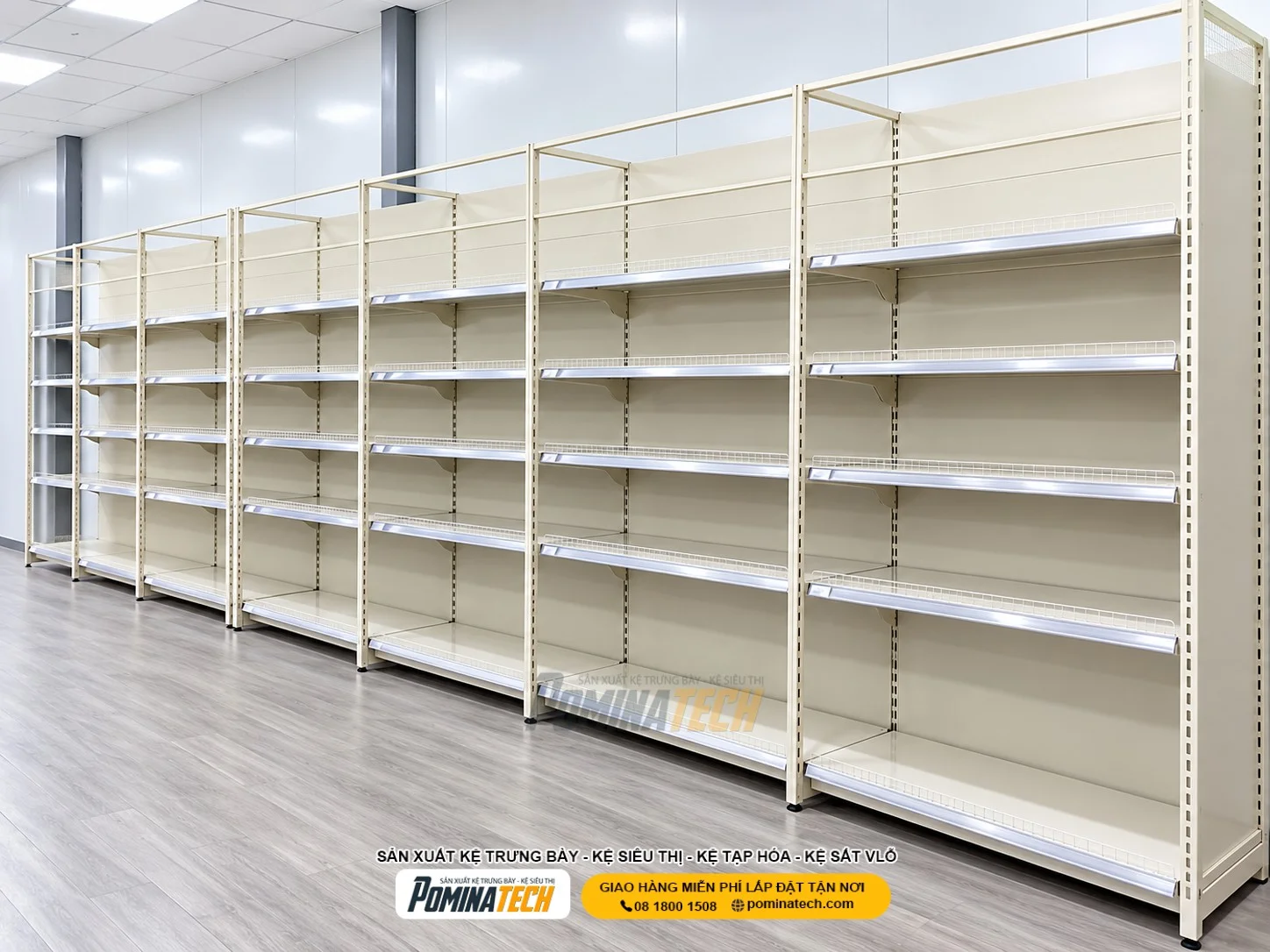 Kệ siêu thị đơn và kệ đôi bằng sắt sơn tĩnh điện bền đẹp