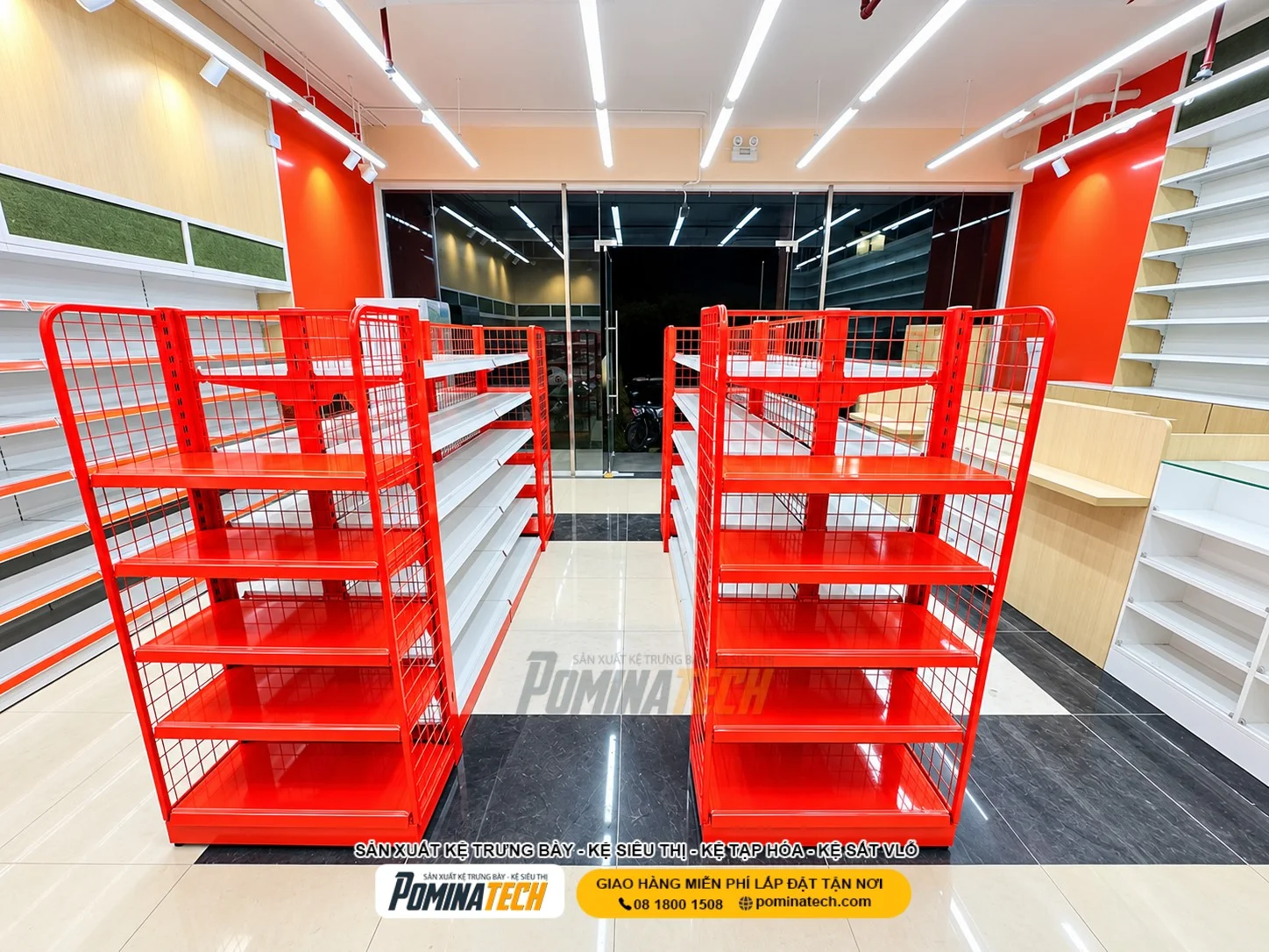 Kệ siêu thị thiết kế theo mặt bằng tạo không gian trưng bày khoa học và chuyên nghiệp.
