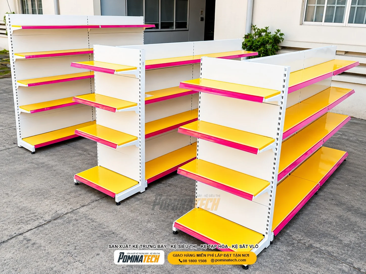 Kệ siêu thị tôn liền Pominatech phù hợp trưng bày hàng hóa trong cửa hàng