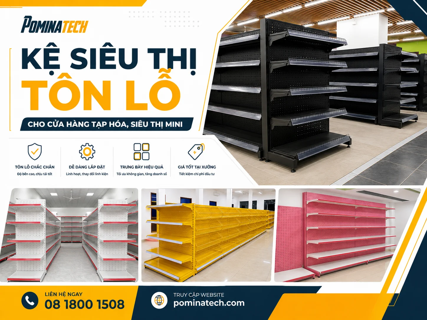 Kệ siêu thị tôn lỗ cho cửa hàng tạp hóa hiện đại