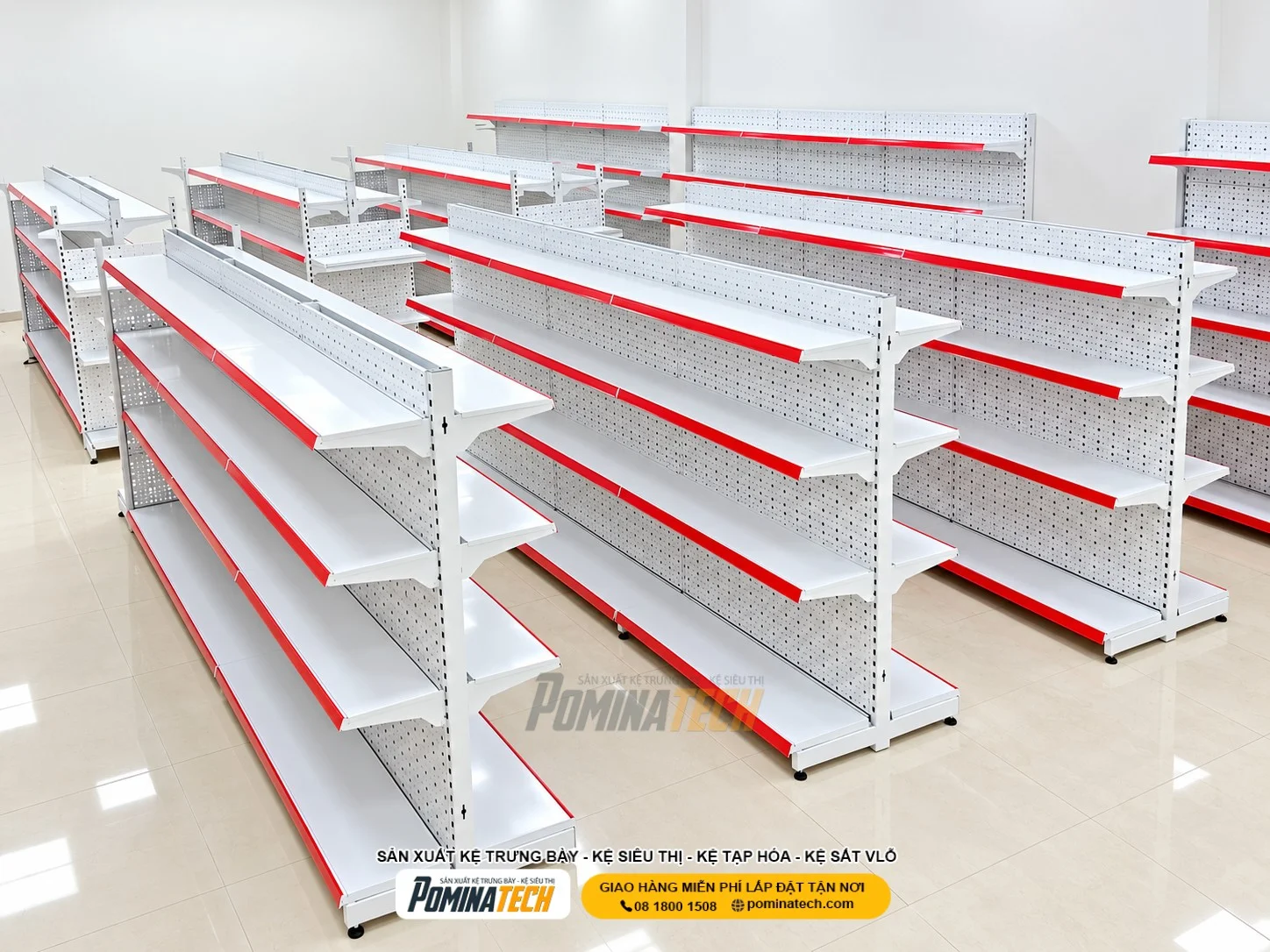 Kệ tôn lỗ trưng bày sản phẩm hiện đại giúp tối ưu diện tích cửa hàng.