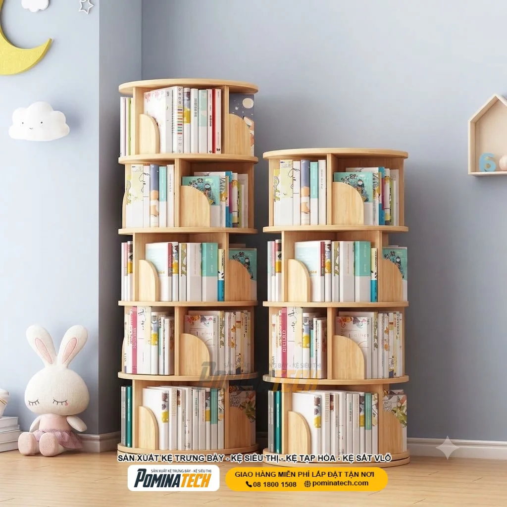 Kệ tròn khung sắt kết hợp mặt kính mang đến vẻ đẹp sang trọng cho showroom.