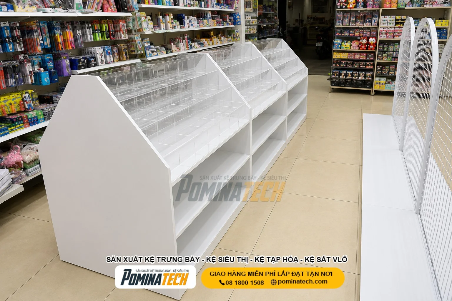 Kệ trưng bày bút bằng mica nhiều ngăn tại POMINATECH