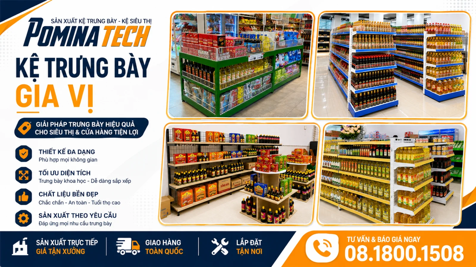 Kệ Trưng Bày Gia Vị Giá Xưởng, Thiết Kế Theo Yêu Cầu