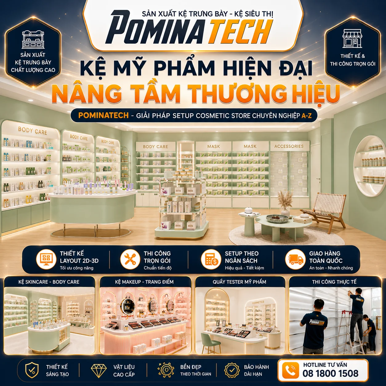 Kệ Shop Mỹ Phẩm Cao Cấp - Giải Pháp Kệ Trưng Bày Nâng Tầm Không Gian Kinh Doanh