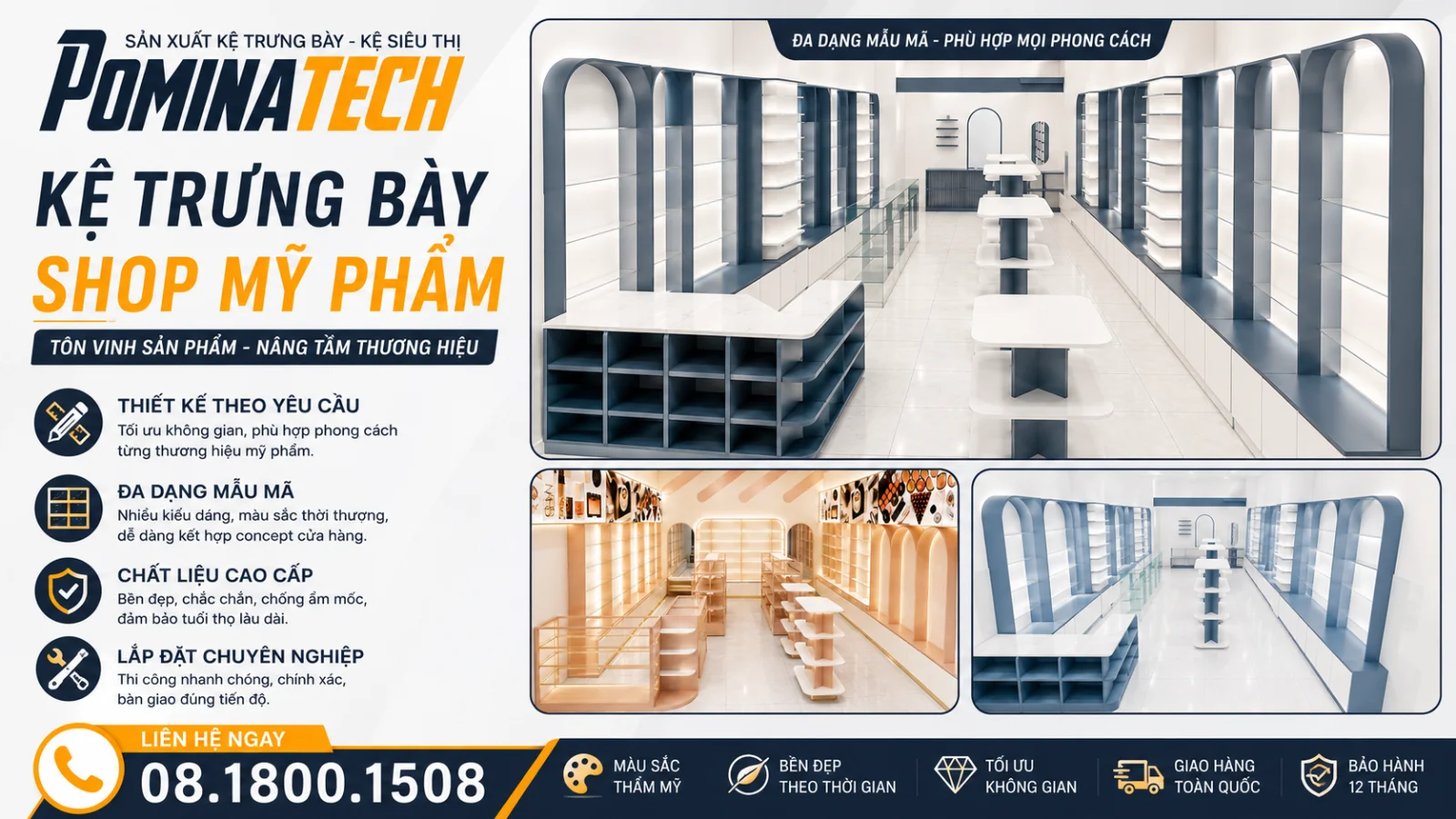 Kệ Trưng Bày Mỹ Phẩm Hiện Đại – Giải Pháp Thu Hút Khách Hàng Hiệu Quả