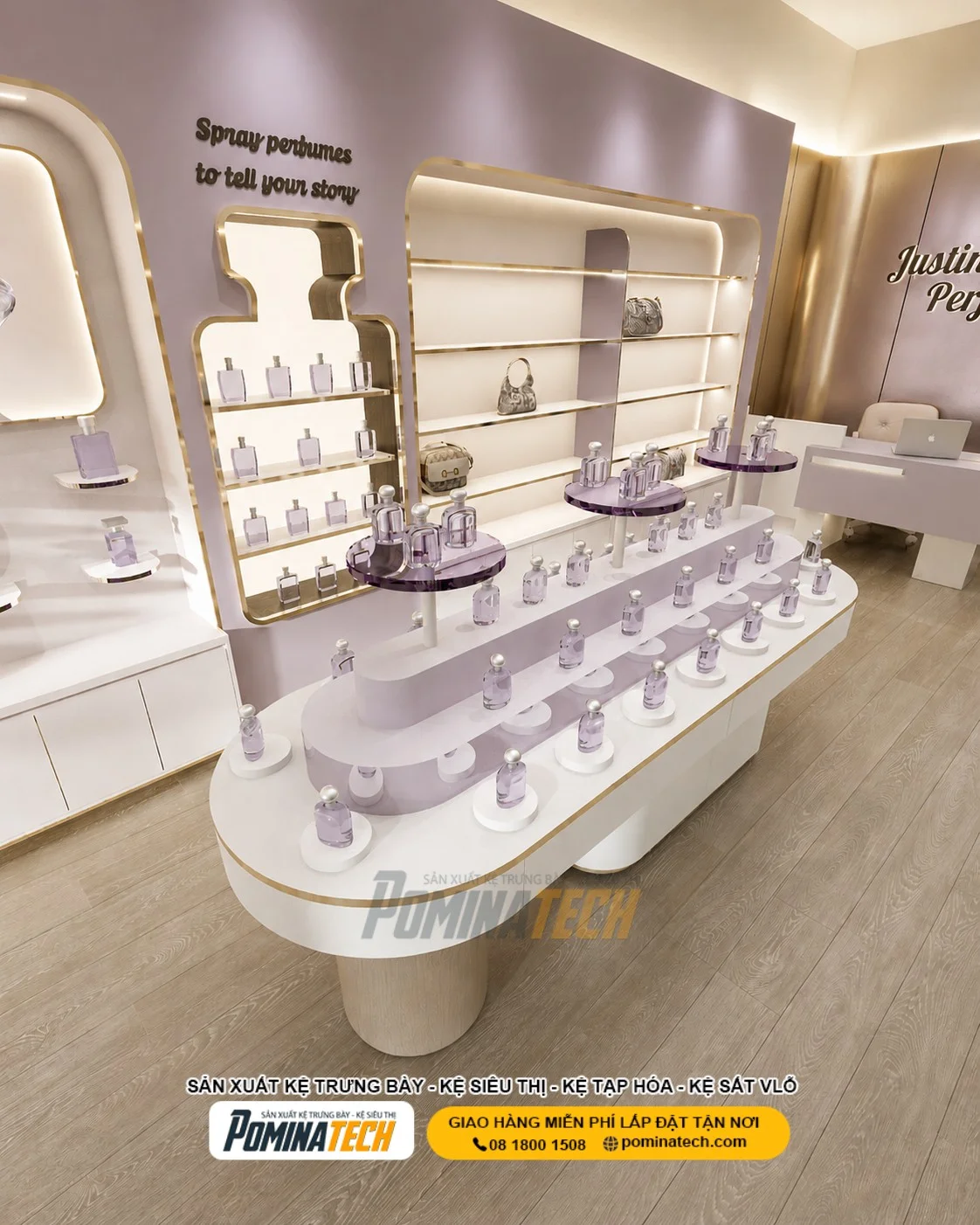 Kệ Trưng Bày Nước Hoa Đẹp – Giải Pháp Nâng Tầm Không Gian Shop Mỹ Phẩm