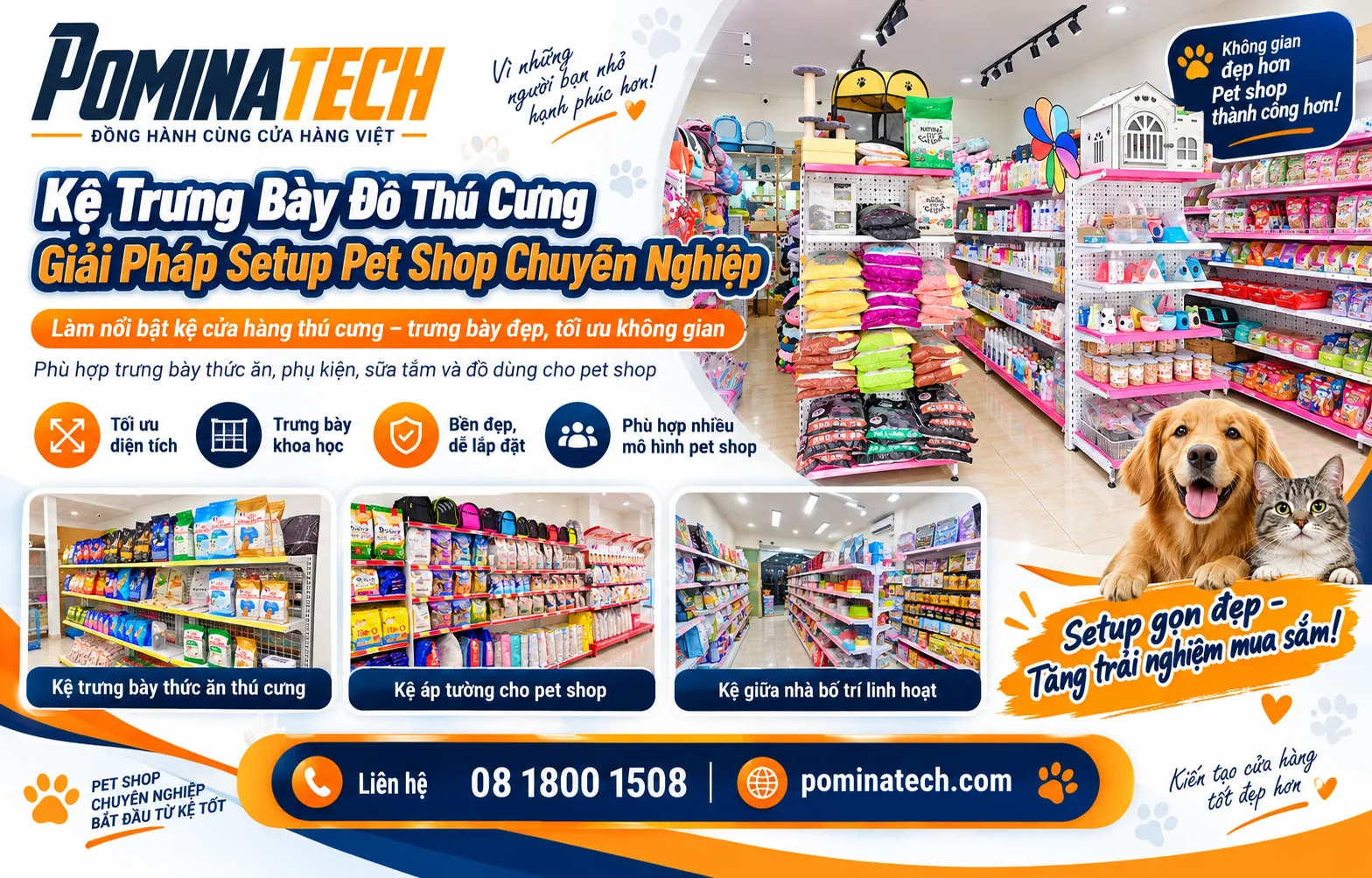 Kệ Trưng Bày Đồ Thú Cưng – Giải Pháp Setup Pet Shop Chuyên Nghiệp
