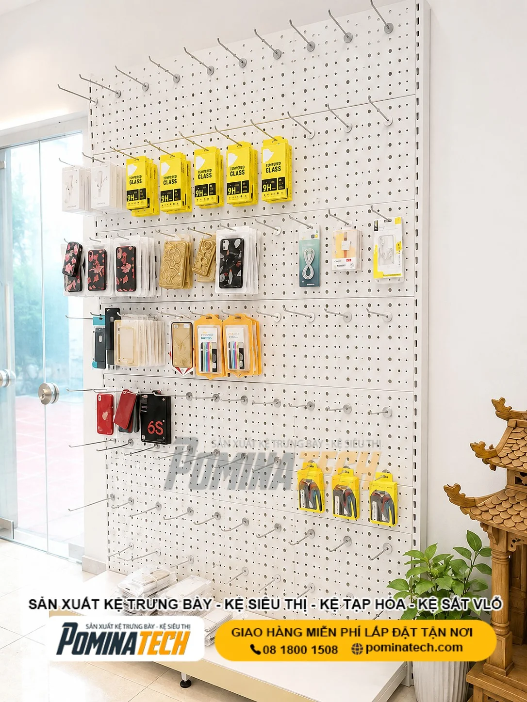 Kệ Trưng Bày Ốp Lưng MDF Cao Cấp Cho Cửa Hàng Điện Thoại