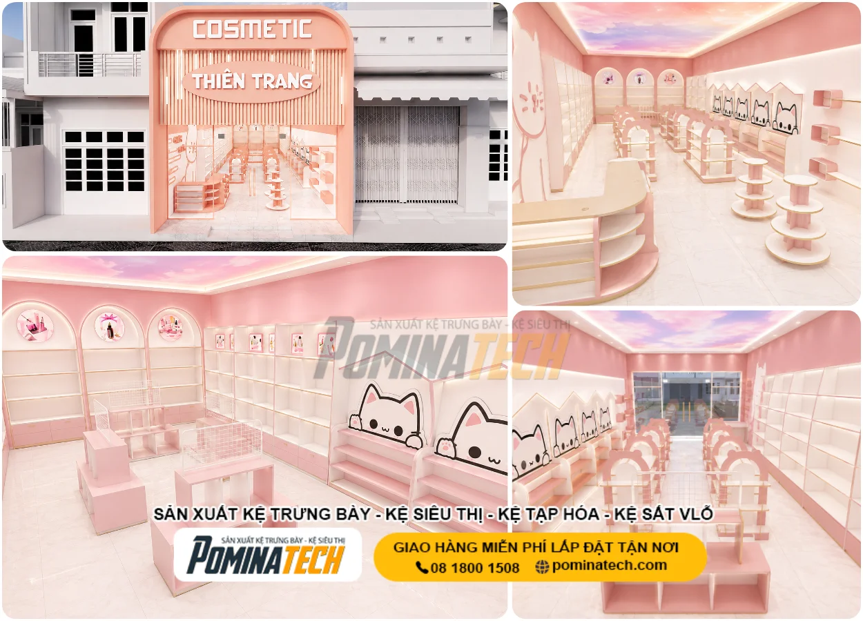 Kệ Trưng Bày Shop Mỹ Phẩm Cao Cấp – Sắp Xếp Gọn Gàng, Nâng Tầm Cửa Hàng