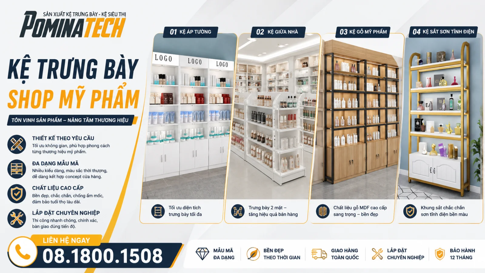 Kệ Trưng Bày Shop Mỹ Phẩm Đẹp – Tối Ưu Không Gian, Tăng Trải Nghiệm Mua Sắm