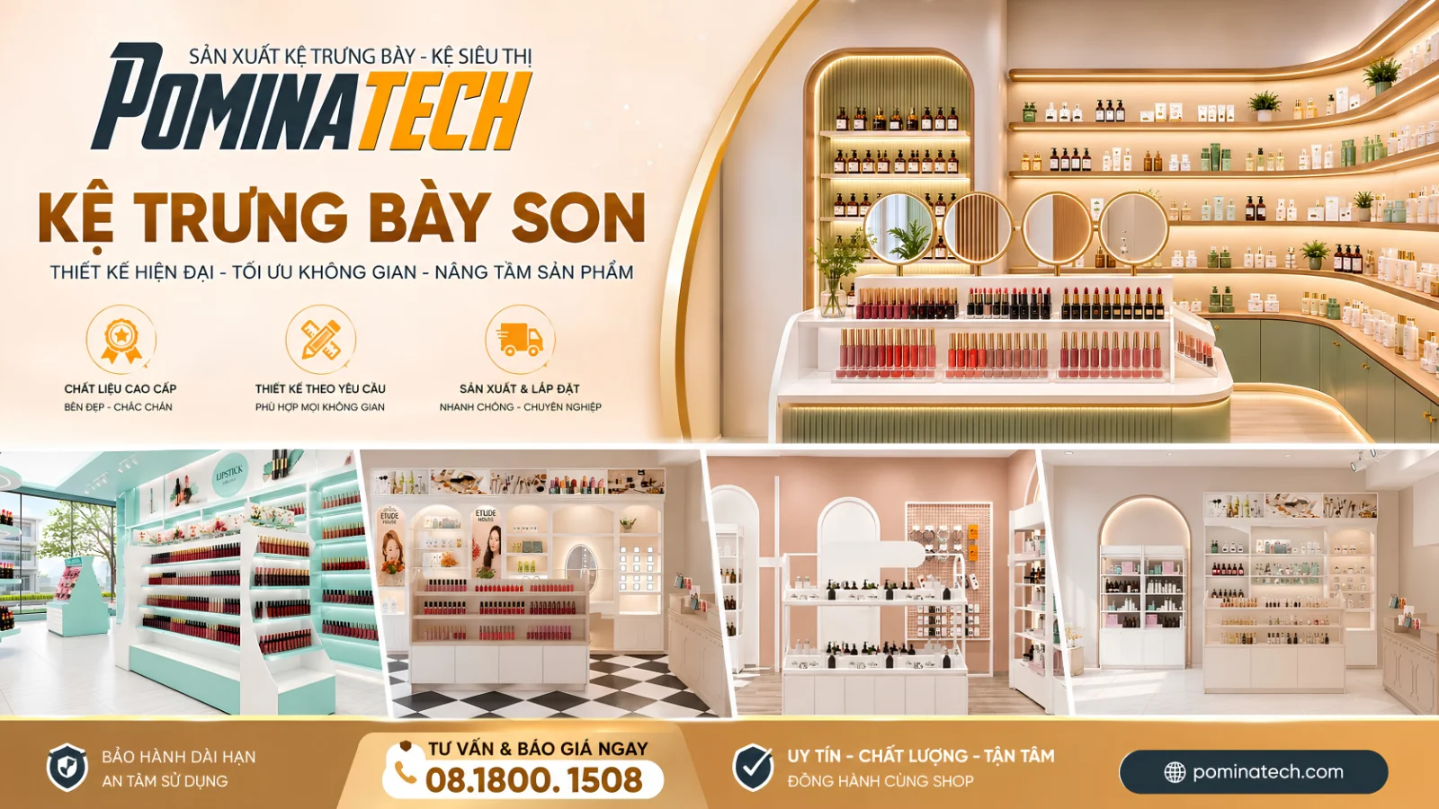 Kệ Trưng Bày Son Môi Hiện Đại Cho Cửa Hàng Mỹ Phẩm Chuyên Nghiệp