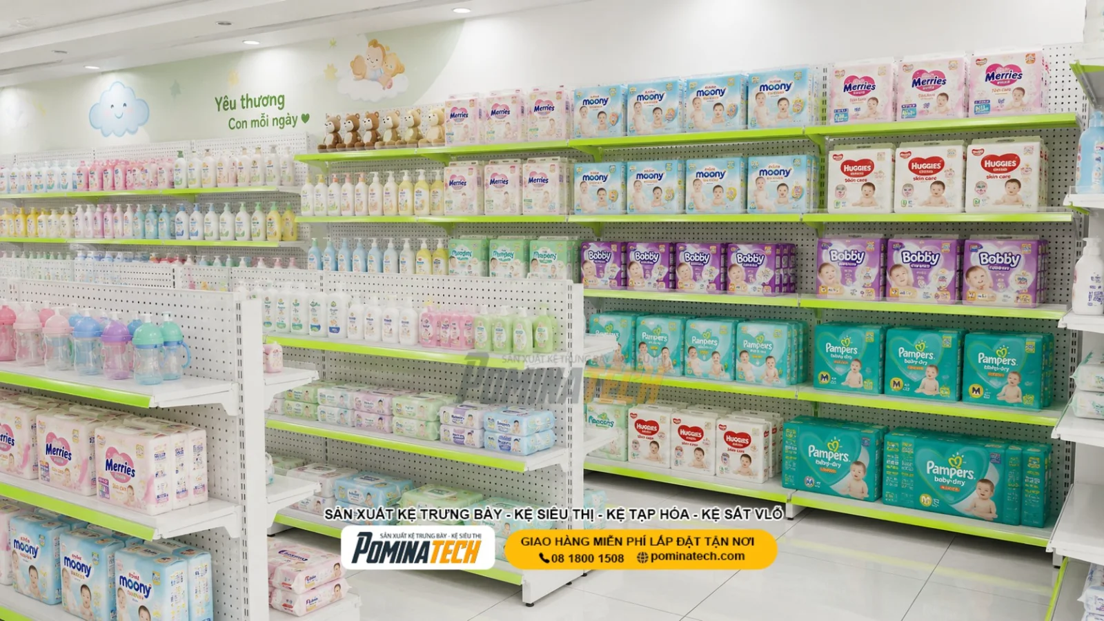 Kệ Trưng Bày Tã Bỉm Có Đèn LED Giúp Nổi Bật Sản Phẩm Và Thương Hiệu