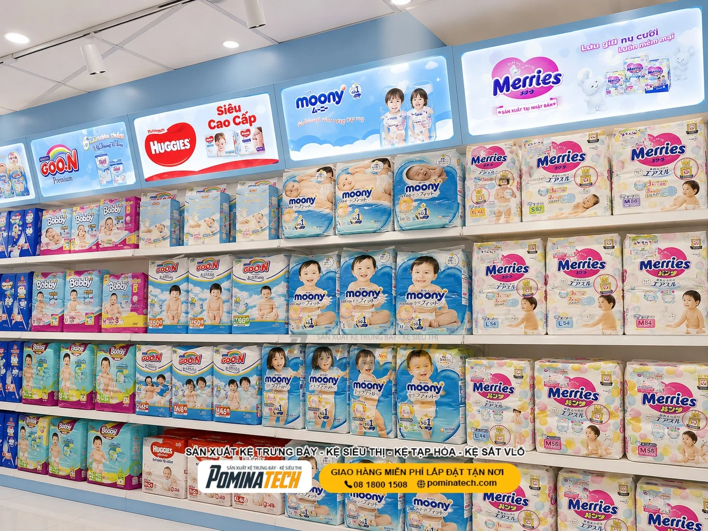 Kệ Trưng Bày Tã Bỉm Trung Tâm Cho Shop Mẹ Và Bé Diện Tích Lớn