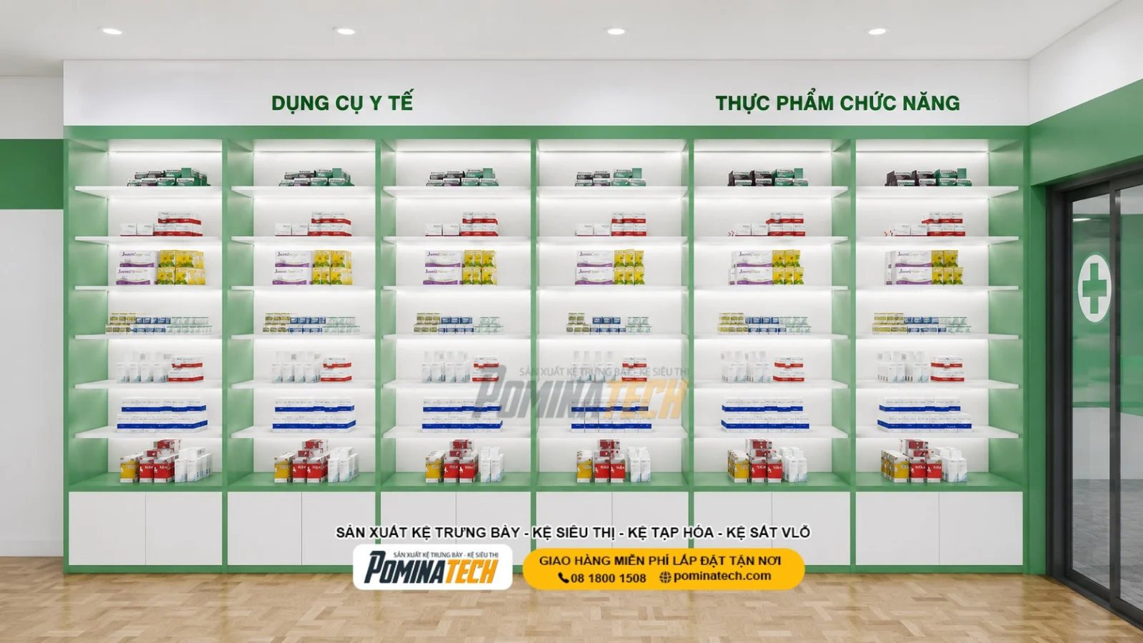 Kệ Trưng Bày Thực Phẩm Chức Năng Kết Hợp Mỹ Phẩm Trong Nhà Thuốc