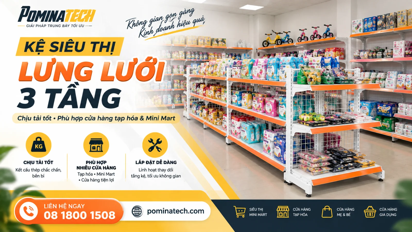 Khám Phá Các Mẫu Kệ Siêu Thị Lưng Lưới 3 Tầng Được Ưa Chuộng Nhất