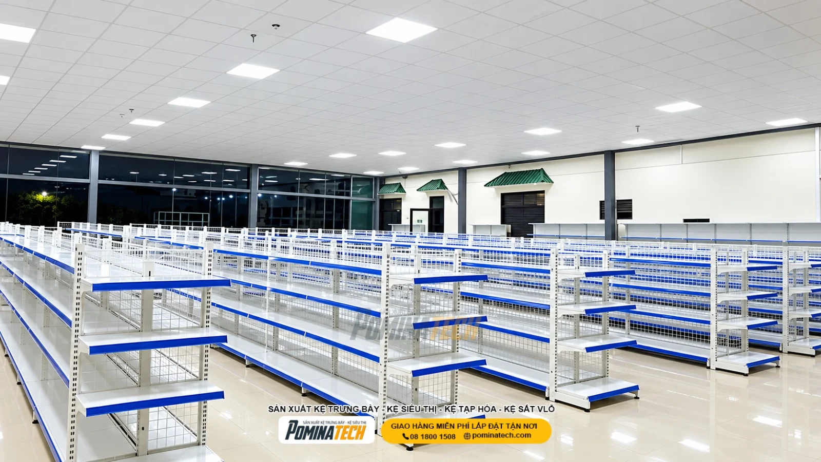 - Mâm kệ siêu thị có gân gia cường giúp tăng độ cứng và khả năng chịu tải