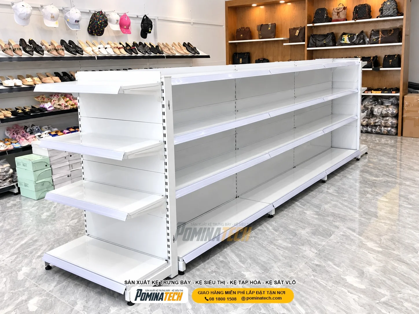 Mẫu kệ lưng tôn liền Pominatech có bề mặt phẳng dễ vệ sinh và bảo trì