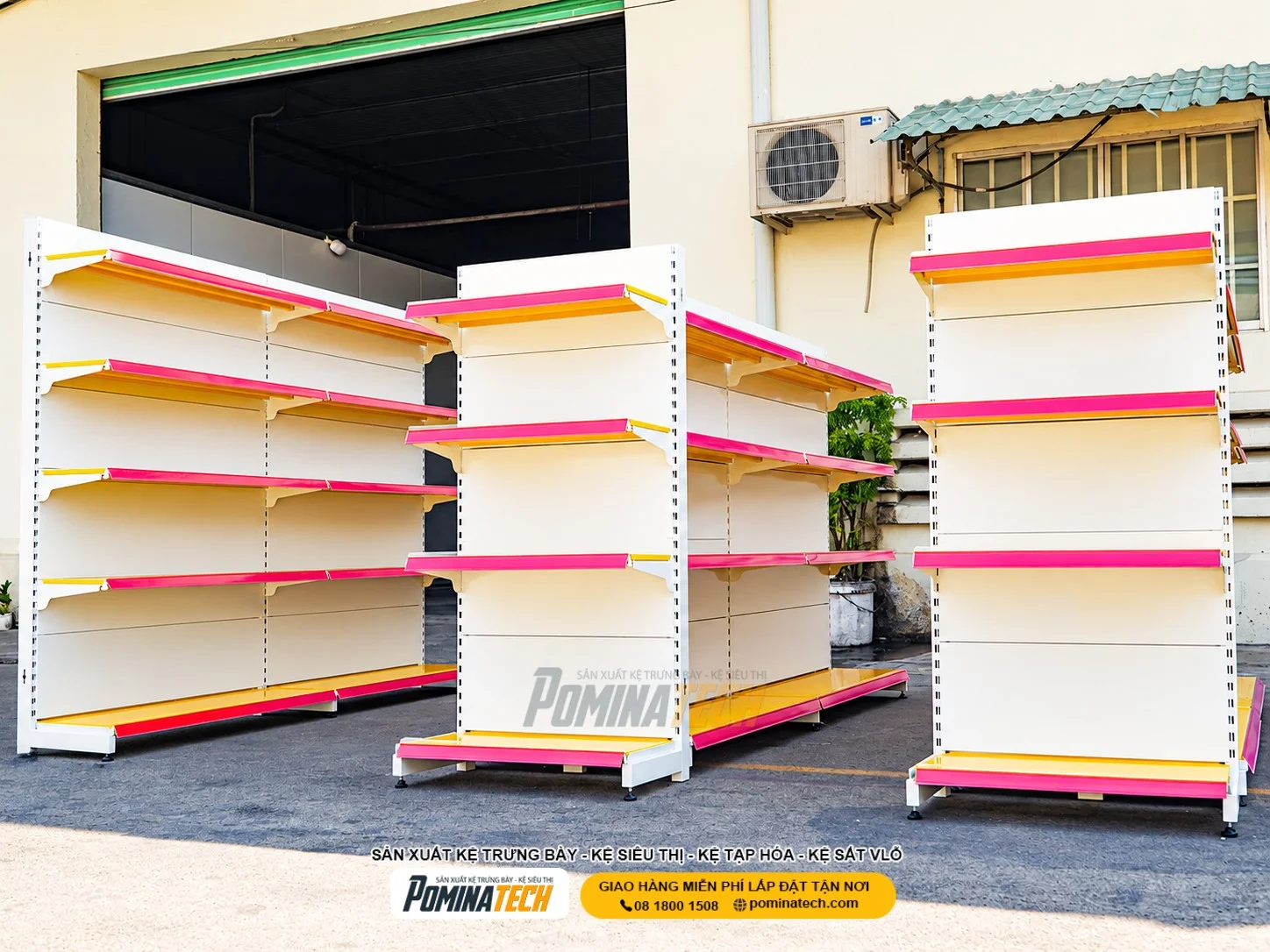 Mẫu kệ lưng tôn liền sơn tĩnh điện phù hợp với cửa hàng tiện lợi hiện đại
