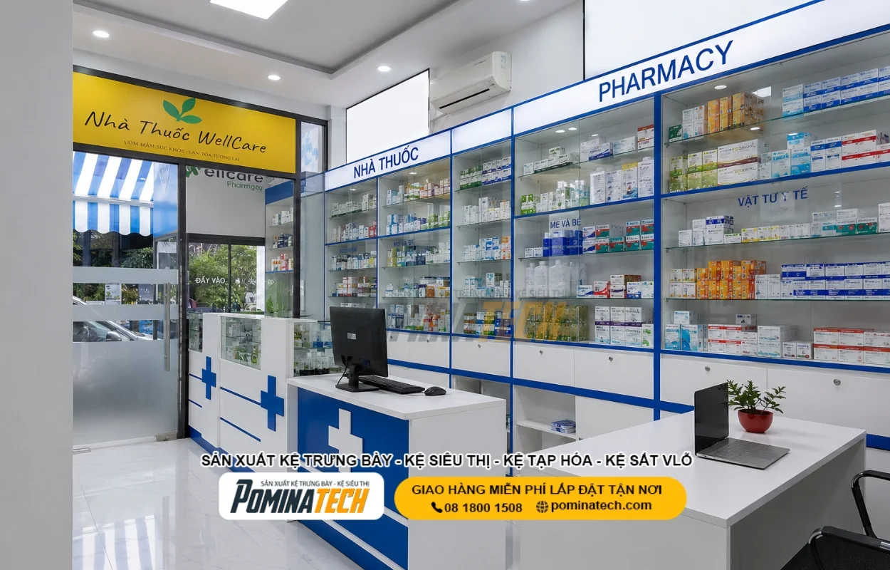 Mẫu kệ nhà thuốc bằng sắt bền đẹp dễ vệ sinh