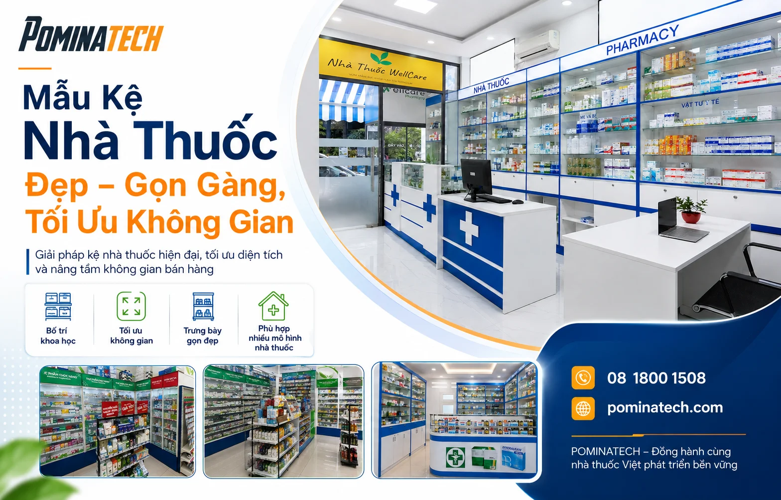 Mẫu kệ nhà thuốc đẹp gọn gàng tối ưu không gian