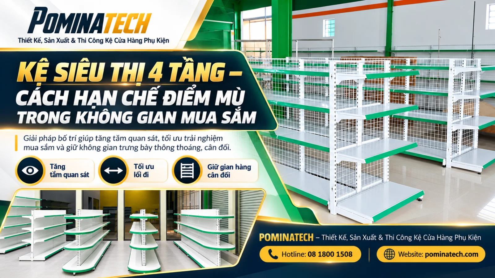 Mẫu kệ siêu thị 4 tầng lưng lưới giúp không gian cửa hàng trông nhẹ nhàng hơn
