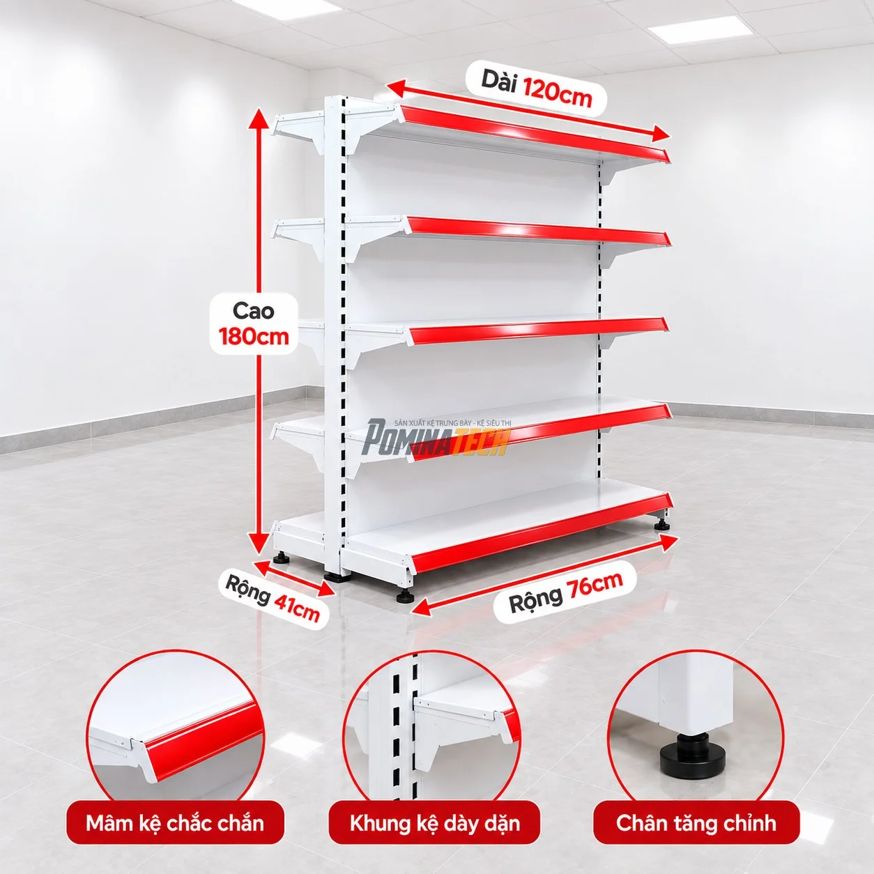 Mẫu Kệ Siêu Thị Kệ Đôi Lưng Tôn Liền 5 Tầng Giá Tốt, Sơn Tĩnh Điện Bền Đẹp