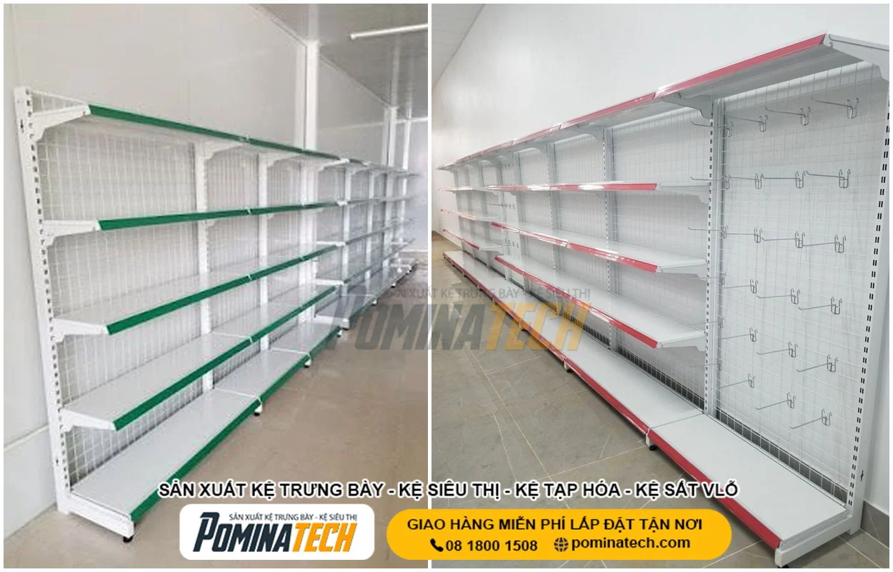 Mẫu kệ siêu thị lưng lưới bền đẹp nhiều tầng