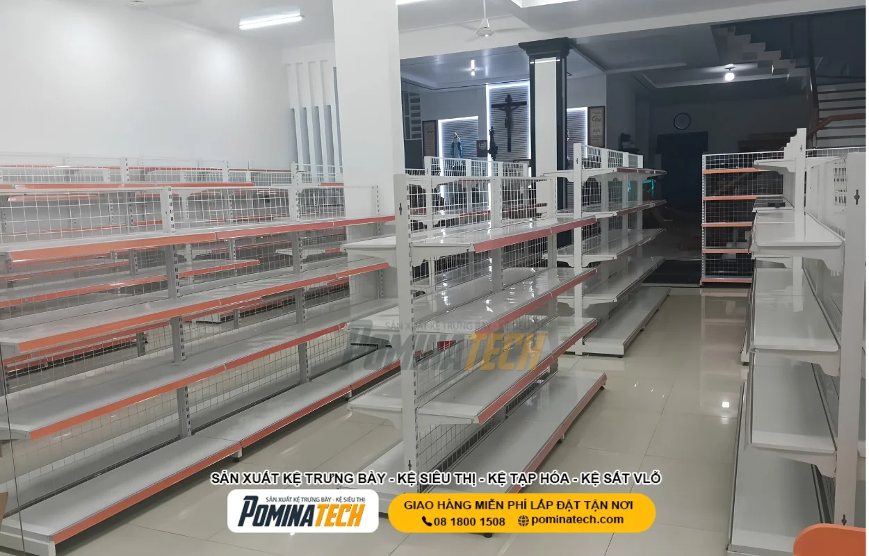 Mẫu kệ siêu thị lưng lưới bền đẹp nhiều tầng